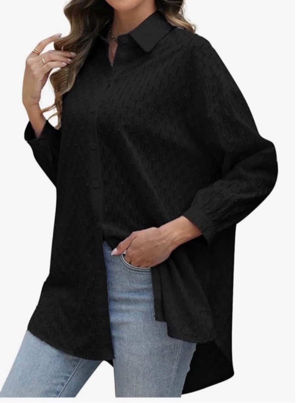 Black Button-Front Women's Shirt Blouse